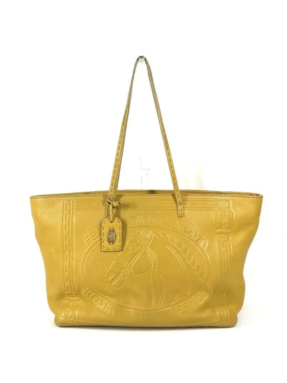 Fendi Shoulder Bag Selleria Logo Horse Pattern Leather Yellow